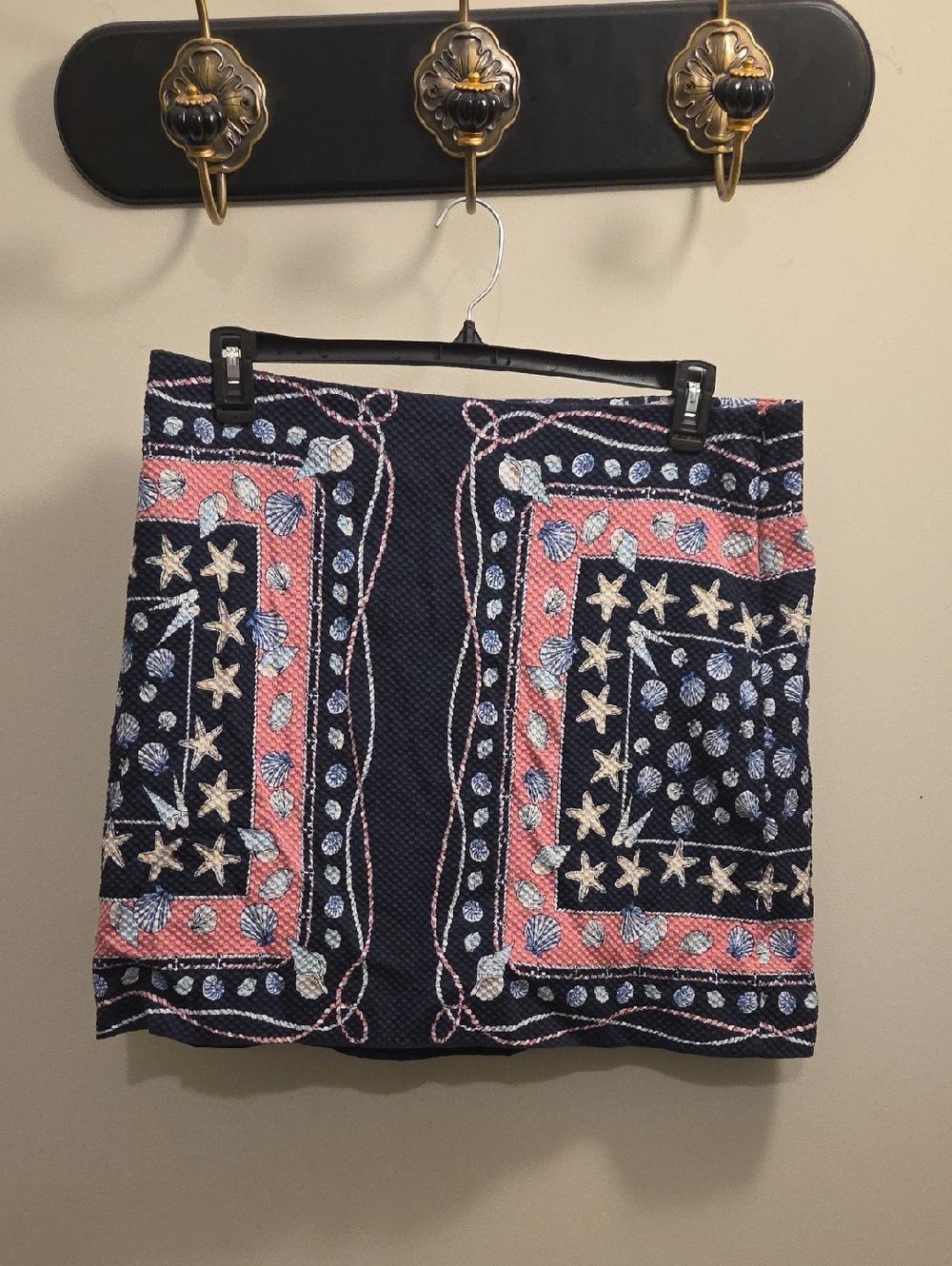 Talbots Navy Mini Skirt with Pink & White Bandana Print (A100)